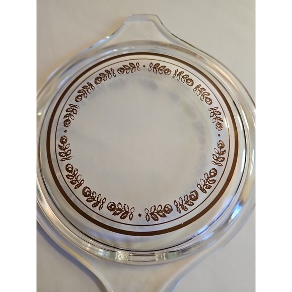 Pyrex Casserole Lid Harvest Promotional 1973 470-C Clear Brown Design - Picture 2 of 6